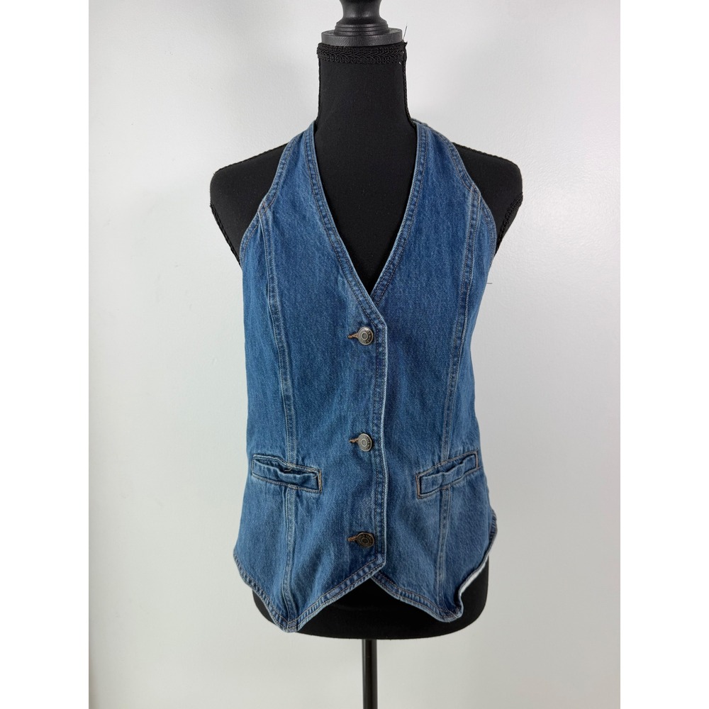 Boho Western Coastal Cowgirl Country 90s Retro Style Denim Halter Tie Back Vest